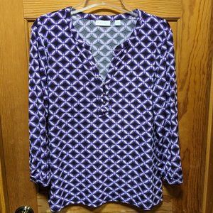 New York & Co. Black & Purple Long Sleeve Top